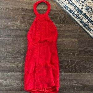 Halter red dress lace